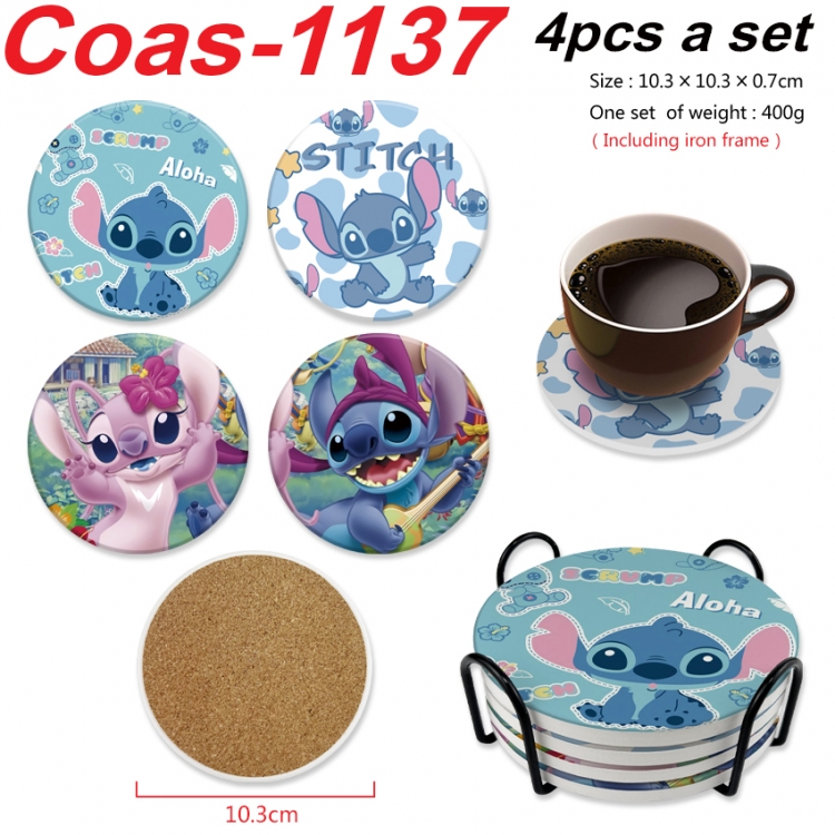 Lilo & Stitch Anime peripheral circular coaster UV printed ceramic cork insulation pad a set of 4