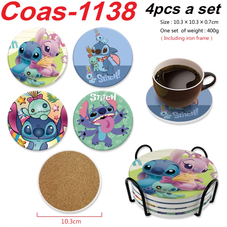 Lilo & Stitch Anime peripheral circular coaster UV printed ceramic cork insulation pad a set of 4