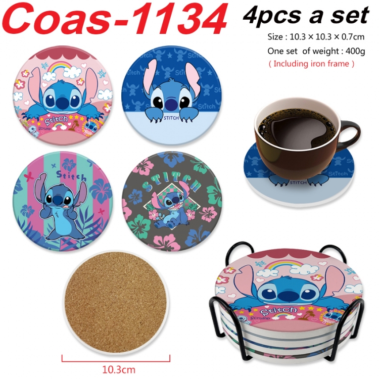 Lilo & Stitch Anime peripheral circular coaster UV printed ceramic cork insulation pad a set of 4