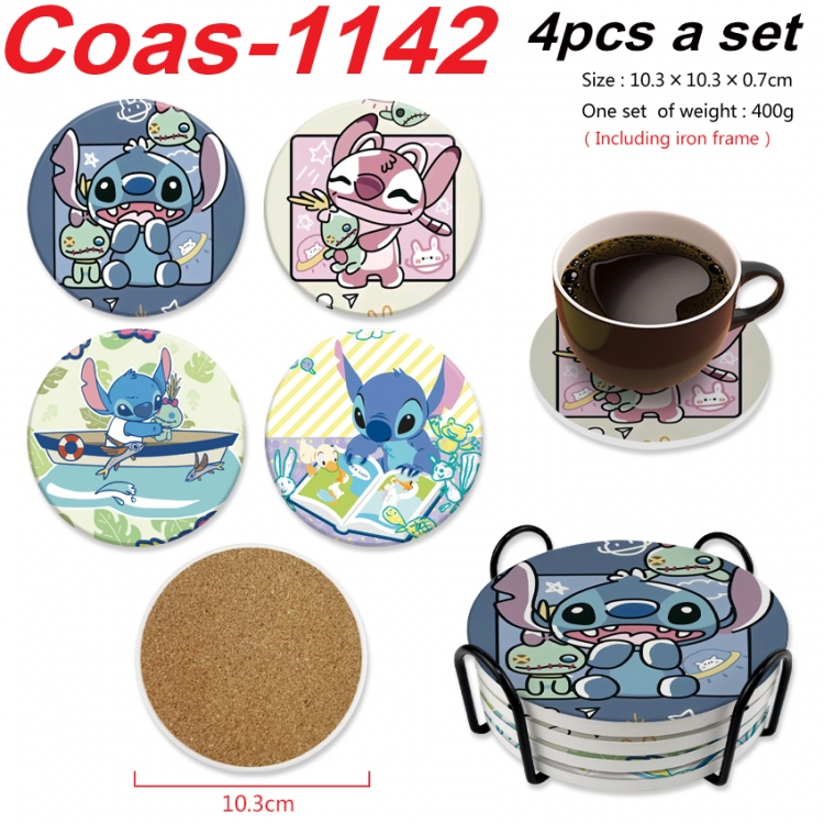 Lilo & Stitch Anime peripheral circular coaster UV printed ceramic cork insulation pad a set of 4