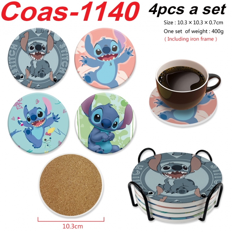 Lilo & Stitch Anime peripheral circular coaster UV printed ceramic cork insulation pad a set of 4