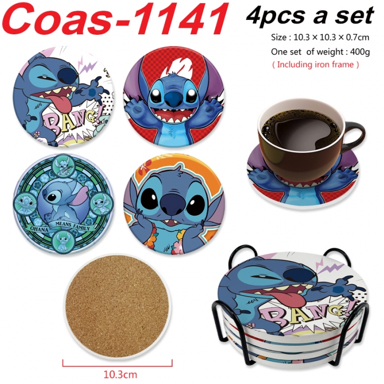 Lilo & Stitch Anime peripheral circular coaster UV printed ceramic cork insulation pad a set of 4