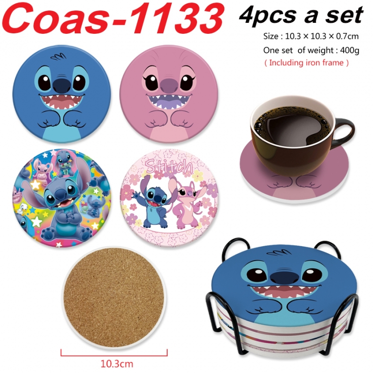 Lilo & Stitch Anime peripheral circular coaster UV printed ceramic cork insulation pad a set of 4