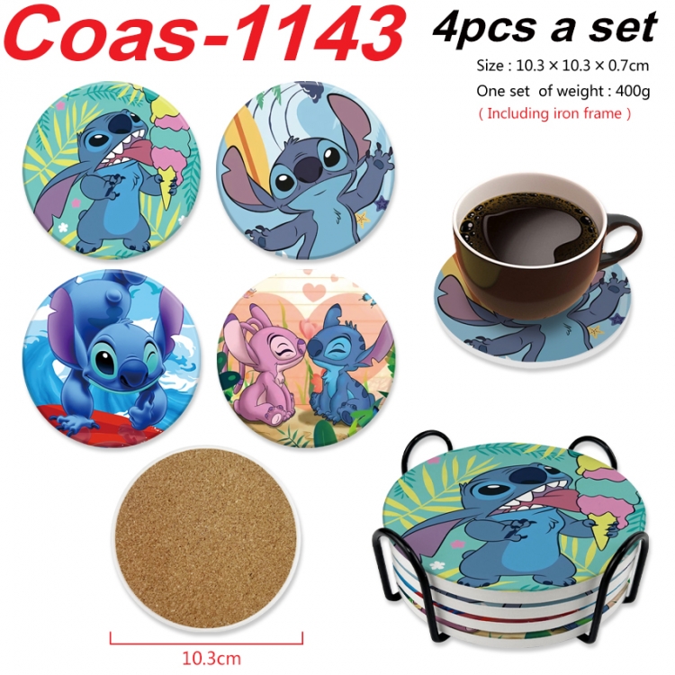 Lilo & Stitch Anime peripheral circular coaster UV printed ceramic cork insulation pad a set of 4