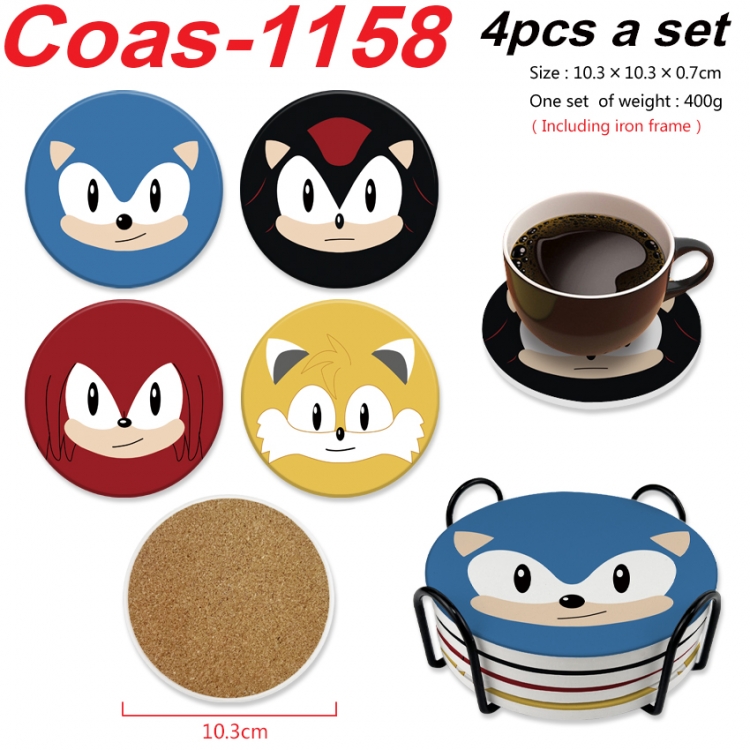 Sonic The Hedgehog Anime peripheral circular coaster UV printed ceramic cork insulation pad a set of 4