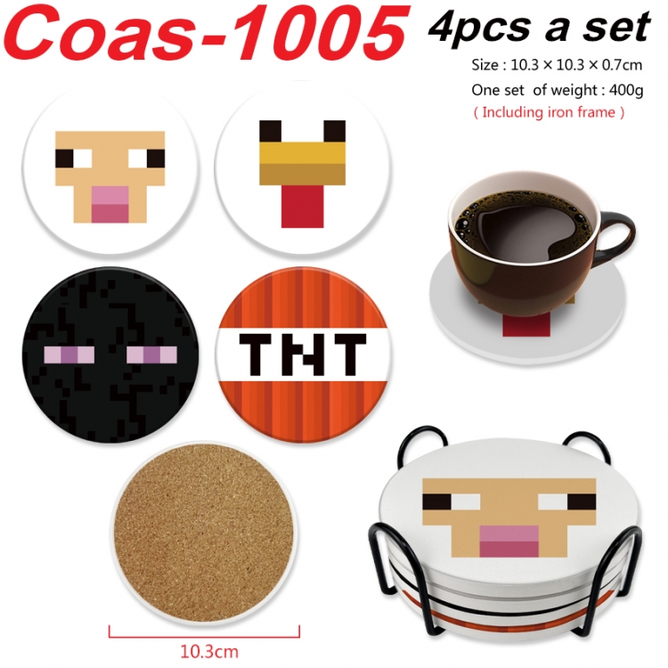 Minecraft Anime peripheral circular coaster UV printed ceramic cork insulation pad a set of 4 Coas-1005