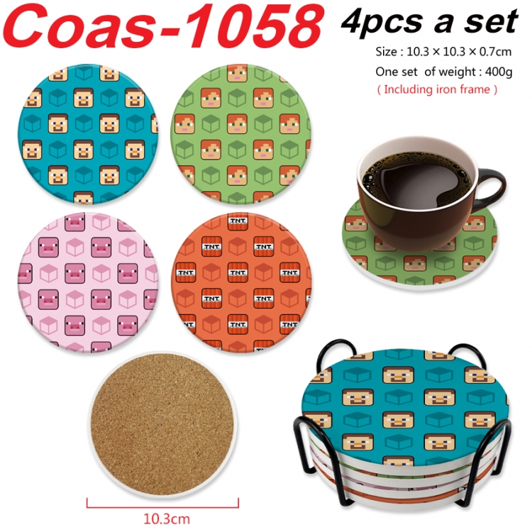 Minecraft Anime peripheral circular coaster UV printed ceramic cork insulation pad a set of 4 Coas-1058