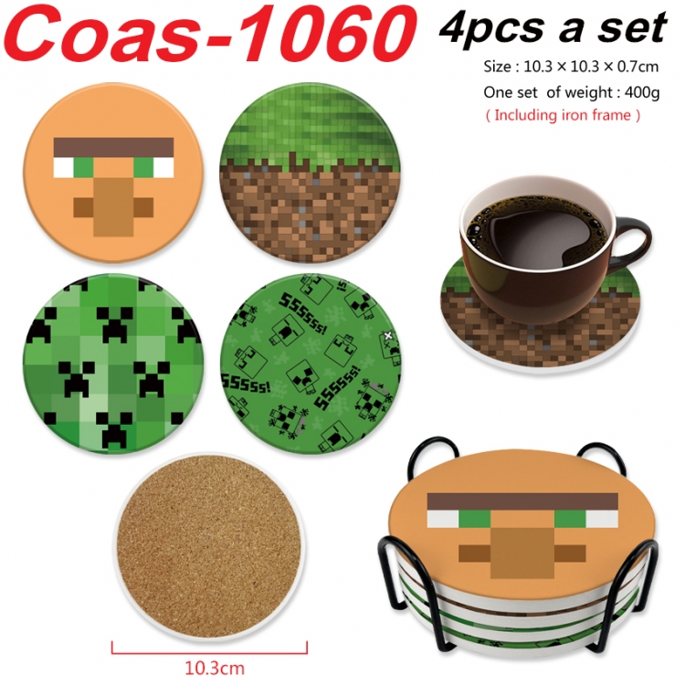 Minecraft Anime peripheral circular coaster UV printed ceramic cork insulation pad a set of 4 Coas-1060
