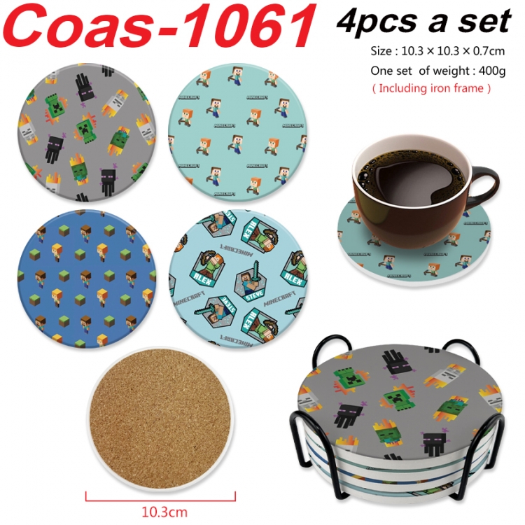 Minecraft Anime peripheral circular coaster UV printed ceramic cork insulation pad a set of 4 Coas-1061