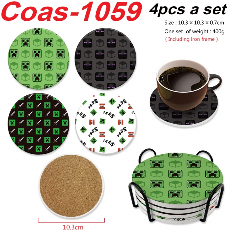 Minecraft Anime peripheral circular coaster UV printed ceramic cork insulation pad a set of 4 Coas-1059