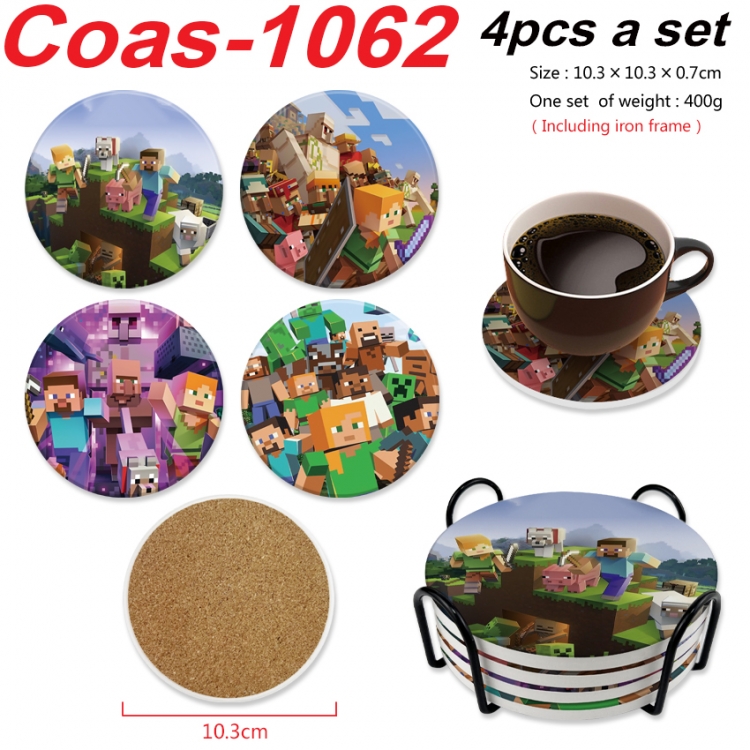 Minecraft Anime peripheral circular coaster UV printed ceramic cork insulation pad a set of 4 Coas-1062