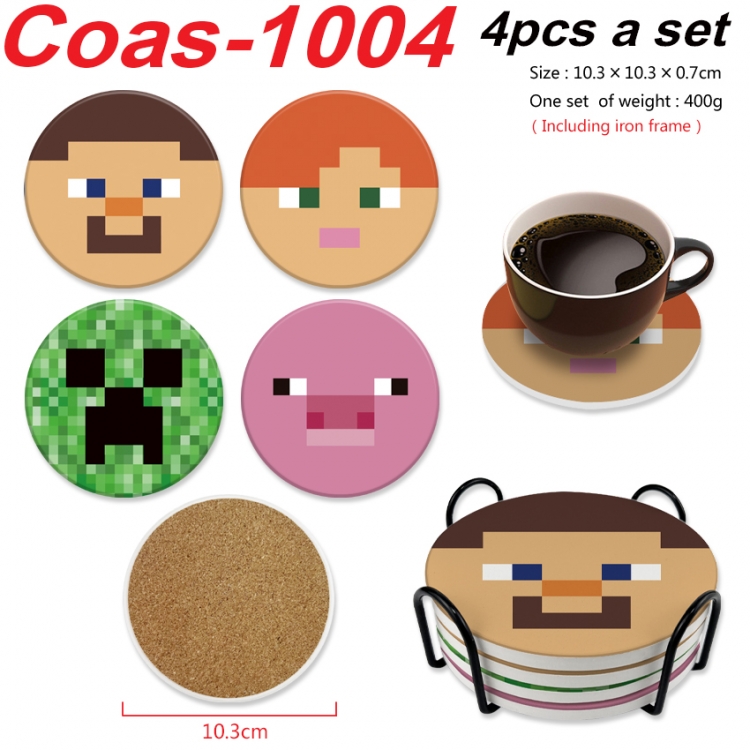 Minecraft Anime peripheral circular coaster UV printed ceramic cork insulation pad a set of 4 Coas-1004