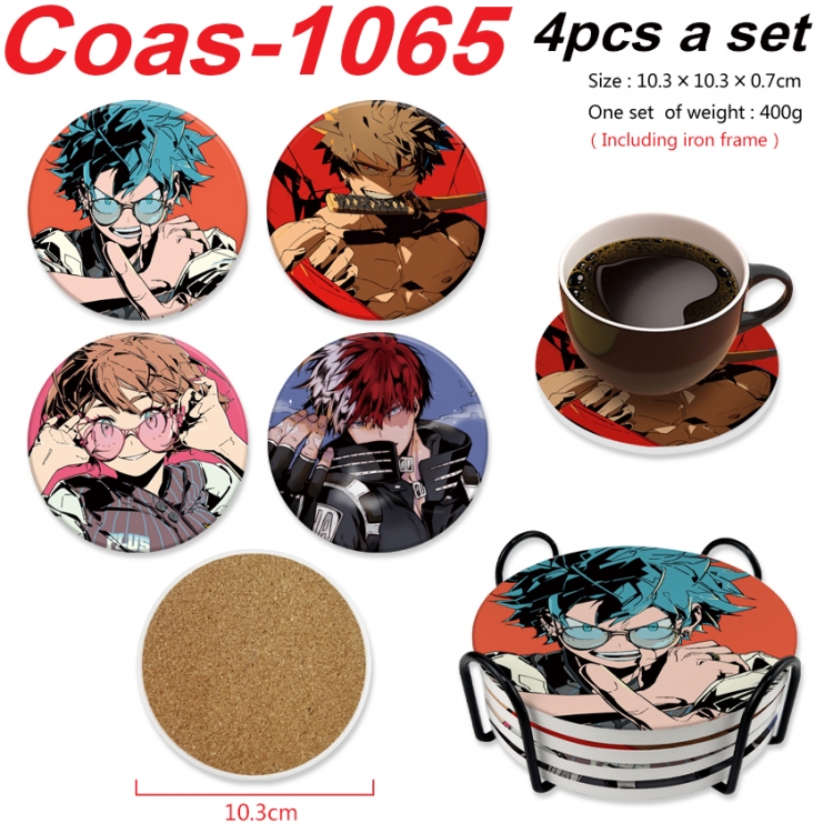 My Hero Academia Anime peripheral circular coaster UV printed ceramic cork insulation pad a set of 4 