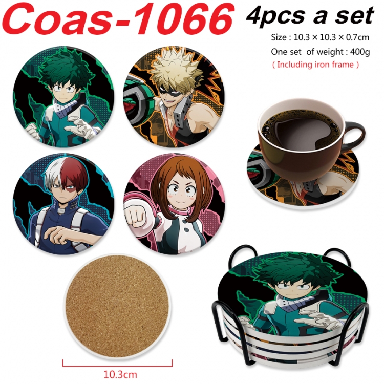 My Hero Academia Anime peripheral circular coaster UV printed ceramic cork insulation pad a set of 4 
