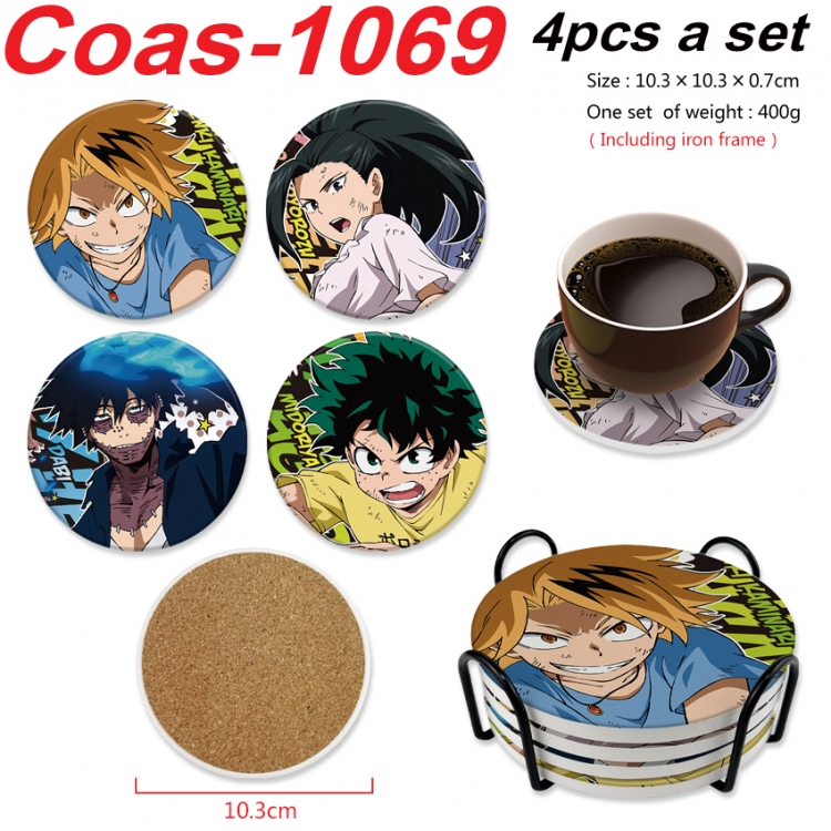 My Hero Academia Anime peripheral circular coaster UV printed ceramic cork insulation pad a set of 4