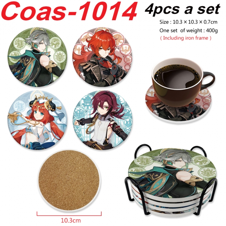 Genshin Impact Anime peripheral circular coaster UV printed ceramic cork insulation pad a set of 4 