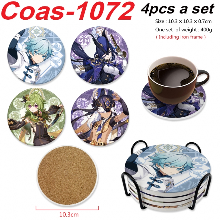 Genshin Impact Anime peripheral circular coaster UV printed ceramic cork insulation pad a set of 4 