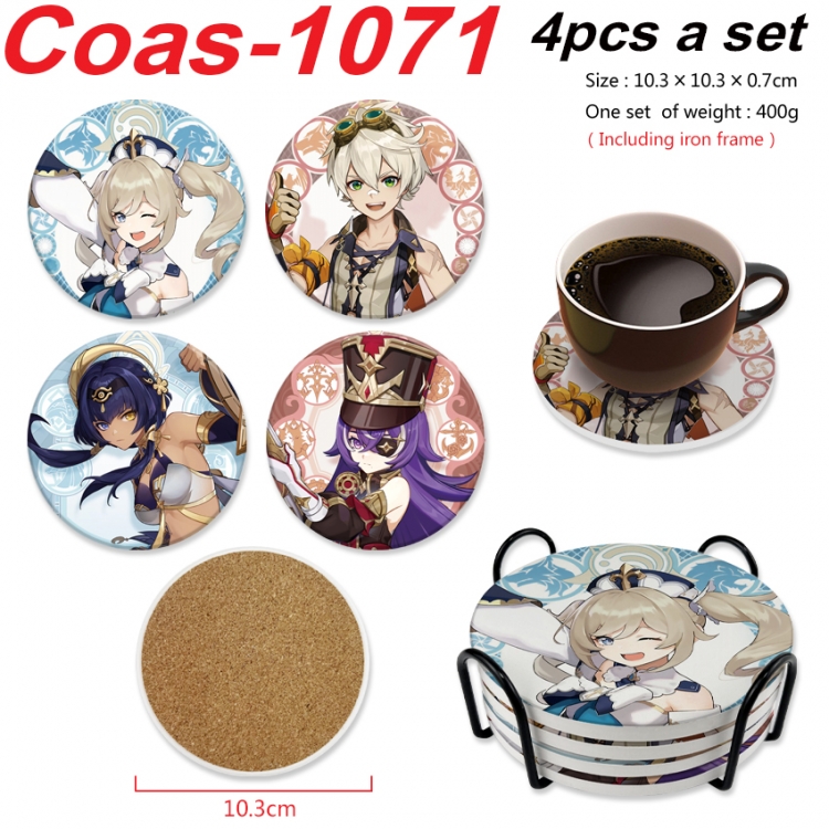 Genshin Impact Anime peripheral circular coaster UV printed ceramic cork insulation pad a set of 4