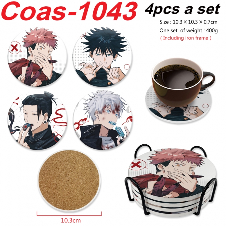 Jujutsu Kaisen Anime peripheral circular coaster UV printed ceramic cork insulation pad a set of 4 