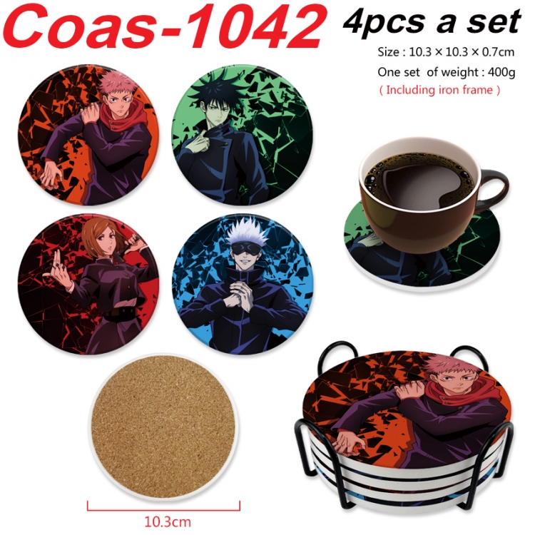 Jujutsu Kaisen Anime peripheral circular coaster UV printed ceramic cork insulation pad a set of 4 