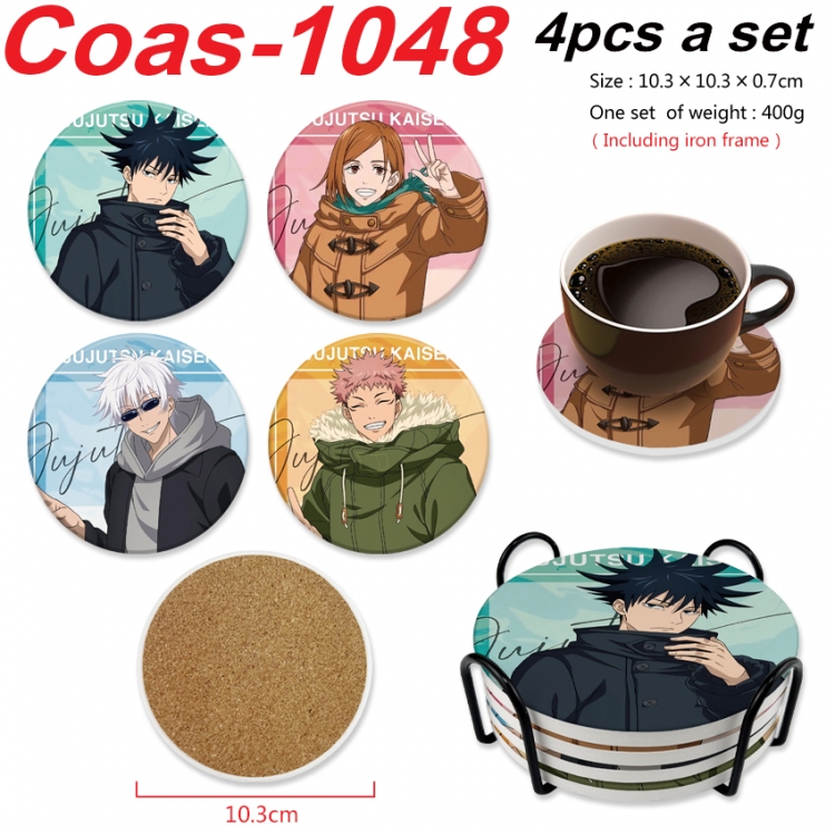 Jujutsu Kaisen Anime peripheral circular coaster UV printed ceramic cork insulation pad a set of 4 