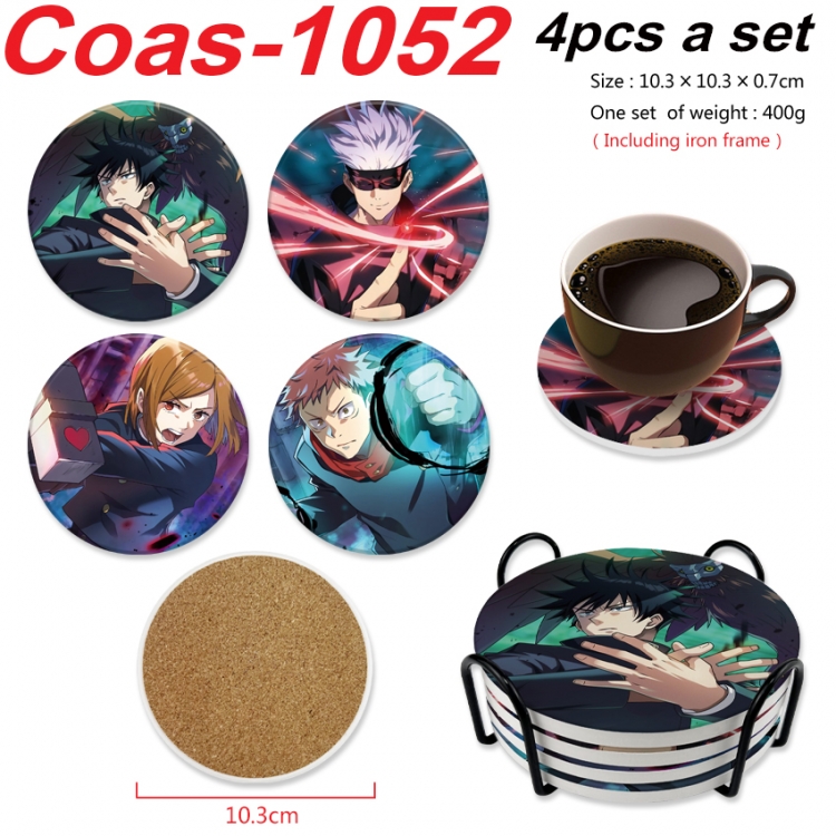 Jujutsu Kaisen Anime peripheral circular coaster UV printed ceramic cork insulation pad a set of 4 