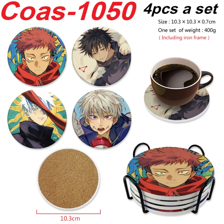 Jujutsu Kaisen Anime peripheral circular coaster UV printed ceramic cork insulation pad a set of 4 