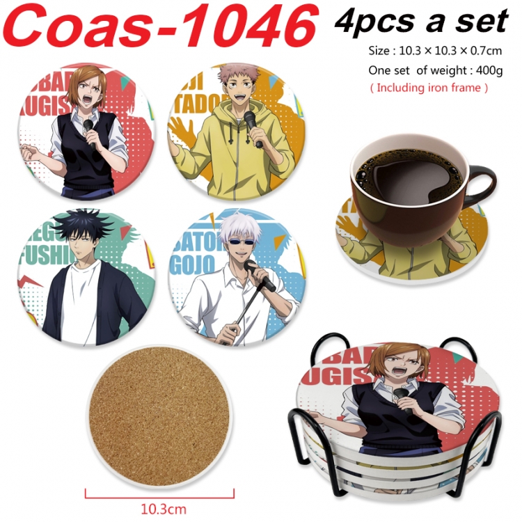 Jujutsu Kaisen Anime peripheral circular coaster UV printed ceramic cork insulation pad a set of 4 