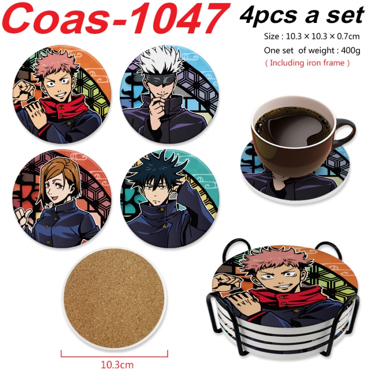 Jujutsu Kaisen Anime peripheral circular coaster UV printed ceramic cork insulation pad a set of 4 