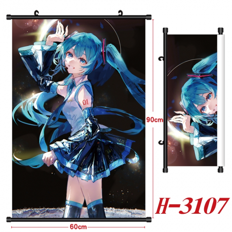 Hatsune Miku Anime Black Plastic Rod Canvas Painting Wall Scroll 60X90CM