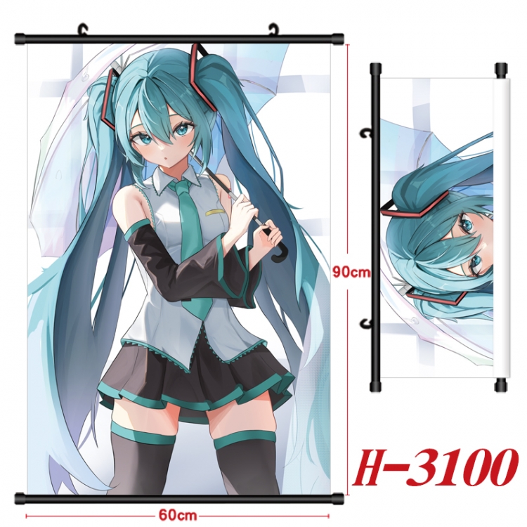 Hatsune Miku Anime Black Plastic Rod Canvas Painting Wall Scroll 60X90CM