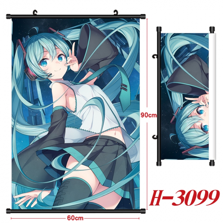 Hatsune Miku Anime Black Plastic Rod Canvas Painting Wall Scroll 60X90CM