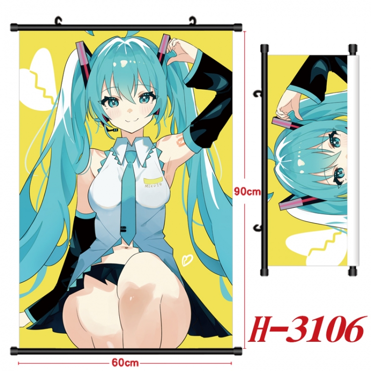 Hatsune Miku Anime Black Plastic Rod Canvas Painting Wall Scroll 60X90CM