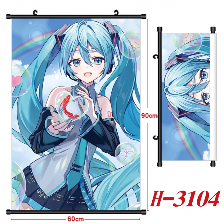 Hatsune Miku Anime Black Plastic Rod Canvas Painting Wall Scroll 60X90CM