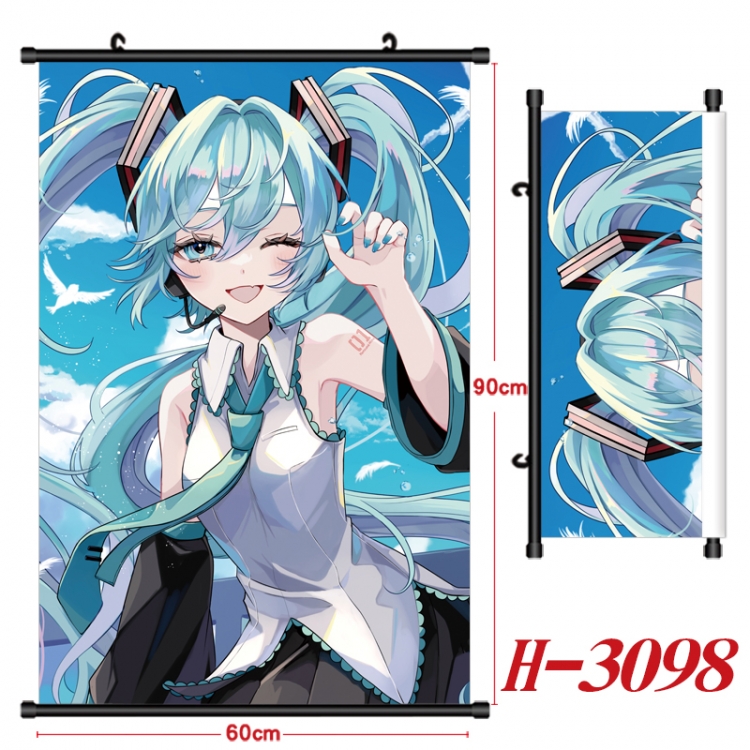 Hatsune Miku Anime Black Plastic Rod Canvas Painting Wall Scroll 60X90CM