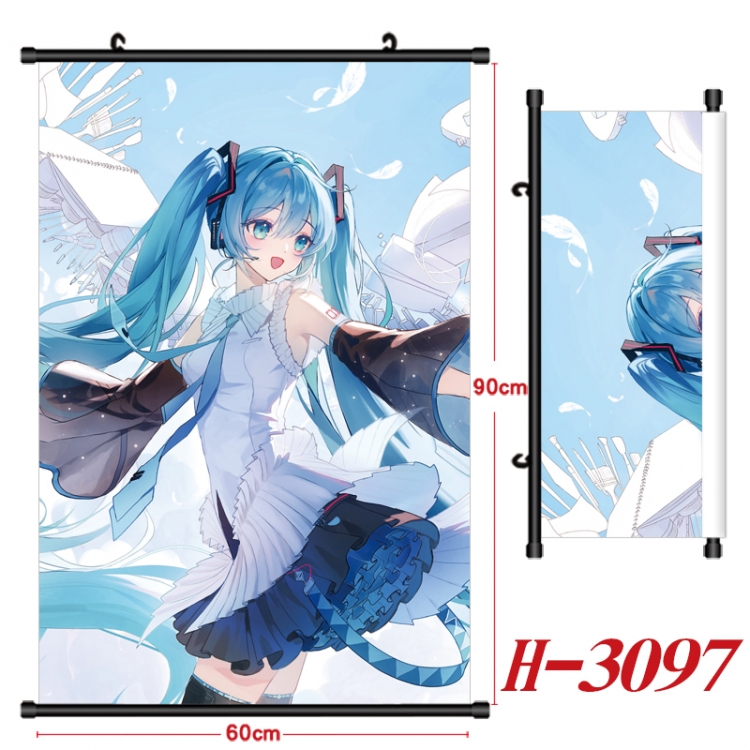 Hatsune Miku Anime Black Plastic Rod Canvas Painting Wall Scroll 60X90CM