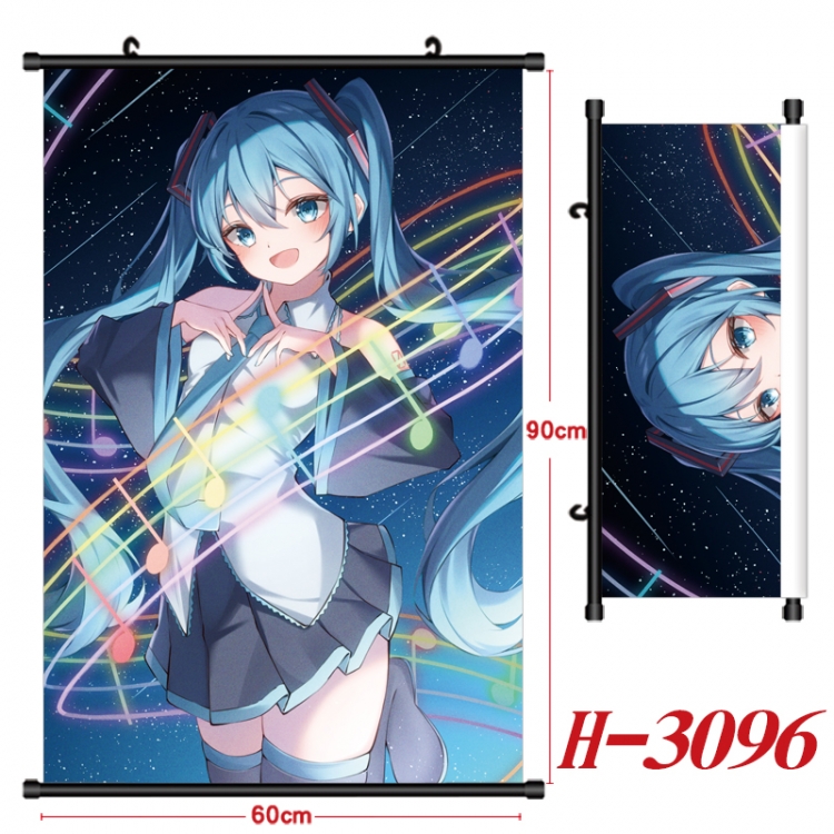 Hatsune Miku Anime Black Plastic Rod Canvas Painting Wall Scroll 60X90CM