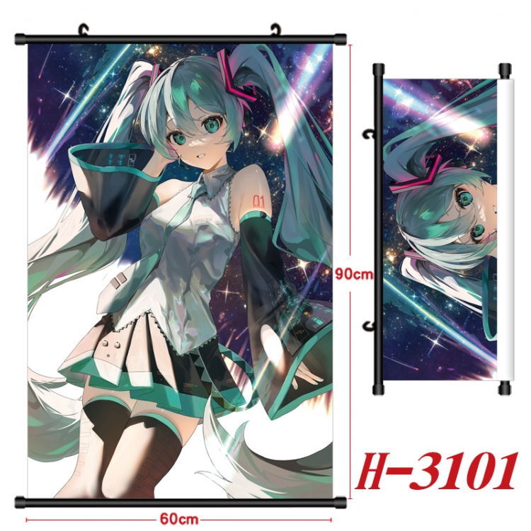 Hatsune Miku Anime Black Plastic Rod Canvas Painting Wall Scroll 60X90CM