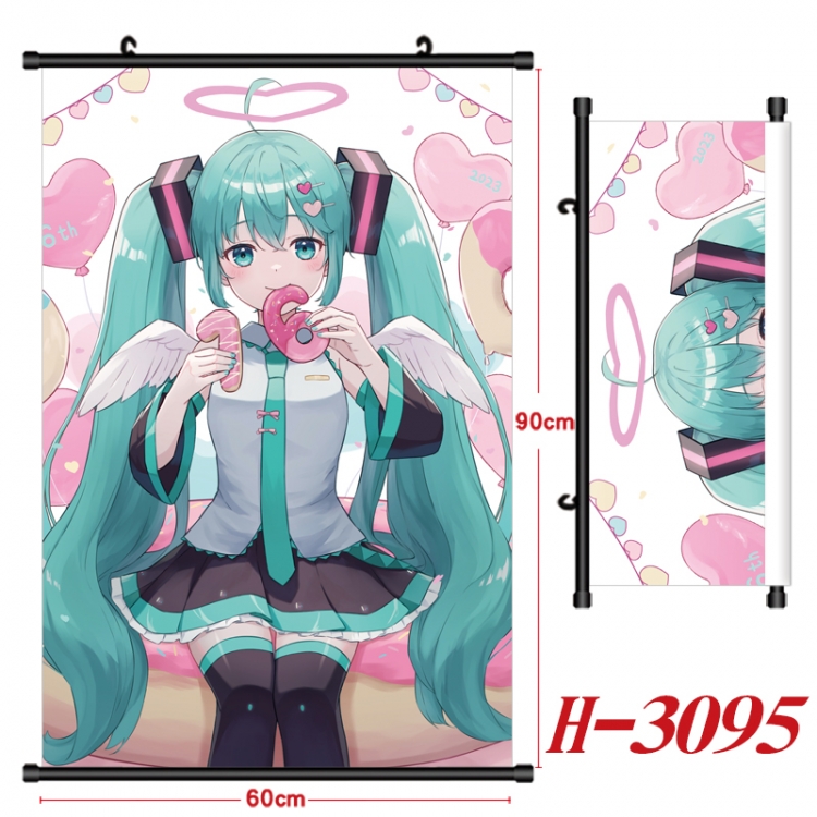 Hatsune Miku Anime Black Plastic Rod Canvas Painting Wall Scroll 60X90CM