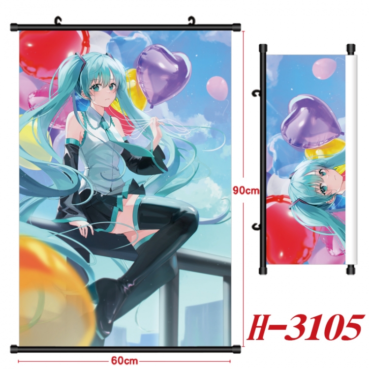 Hatsune Miku Anime Black Plastic Rod Canvas Painting Wall Scroll 60X90CM