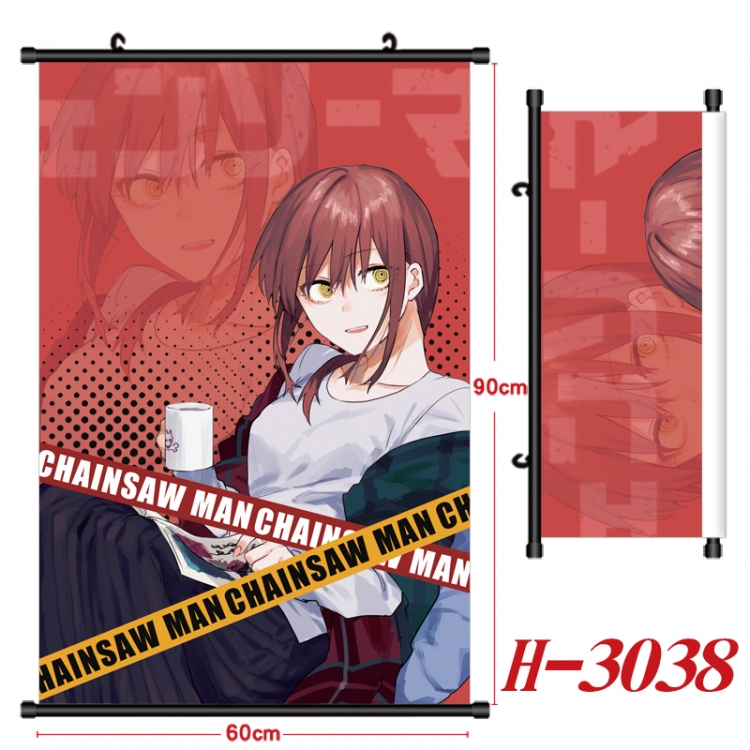 Chainsaw man Anime Black Plastic Rod Canvas Painting Wall Scroll 60X90CM