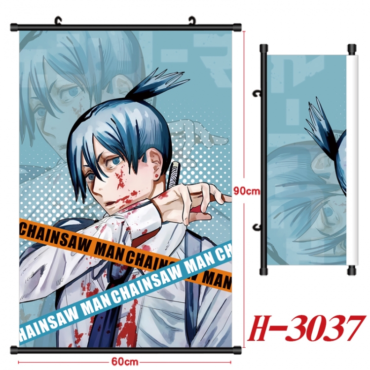 Chainsaw man Anime Black Plastic Rod Canvas Painting Wall Scroll 60X90CM