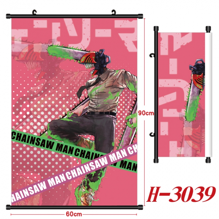 Chainsaw man Anime Black Plastic Rod Canvas Painting Wall Scroll 60X90CM