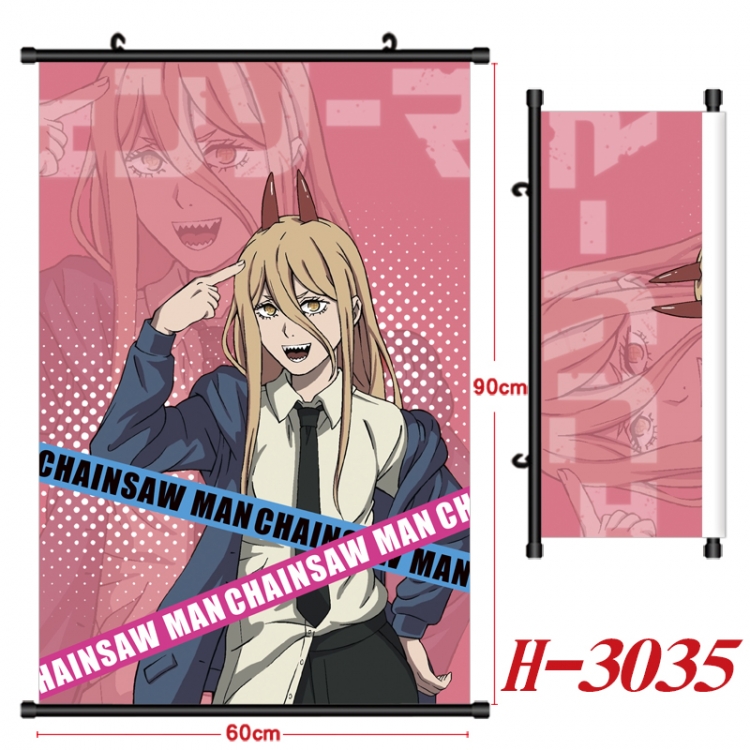 Chainsaw man Anime Black Plastic Rod Canvas Painting Wall Scroll 60X90CM