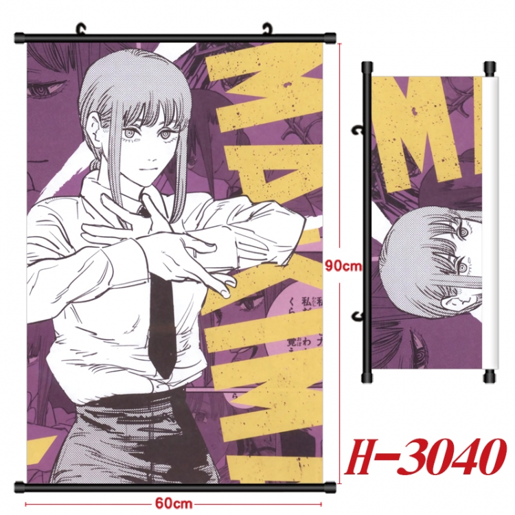 Chainsaw man Anime Black Plastic Rod Canvas Painting Wall Scroll 60X90CM