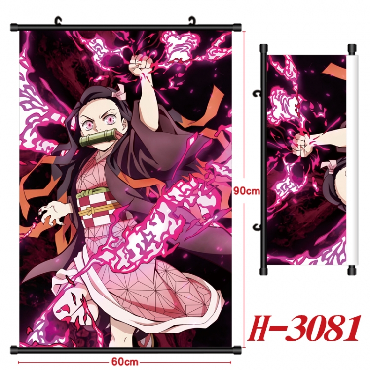 Demon Slayer Kimets Anime Black Plastic Rod Canvas Painting Wall Scroll 60X90CM