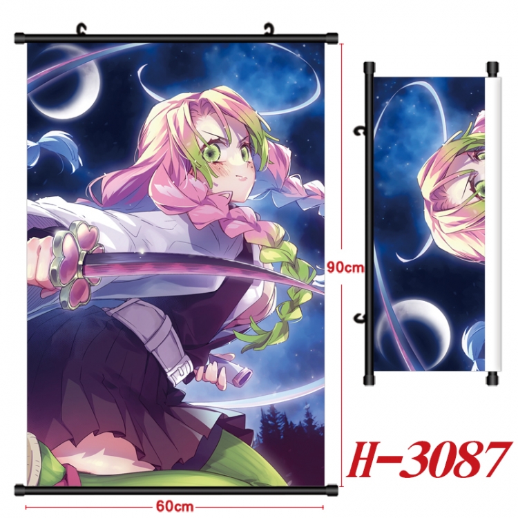 Demon Slayer Kimets Anime Black Plastic Rod Canvas Painting Wall Scroll 60X90CM