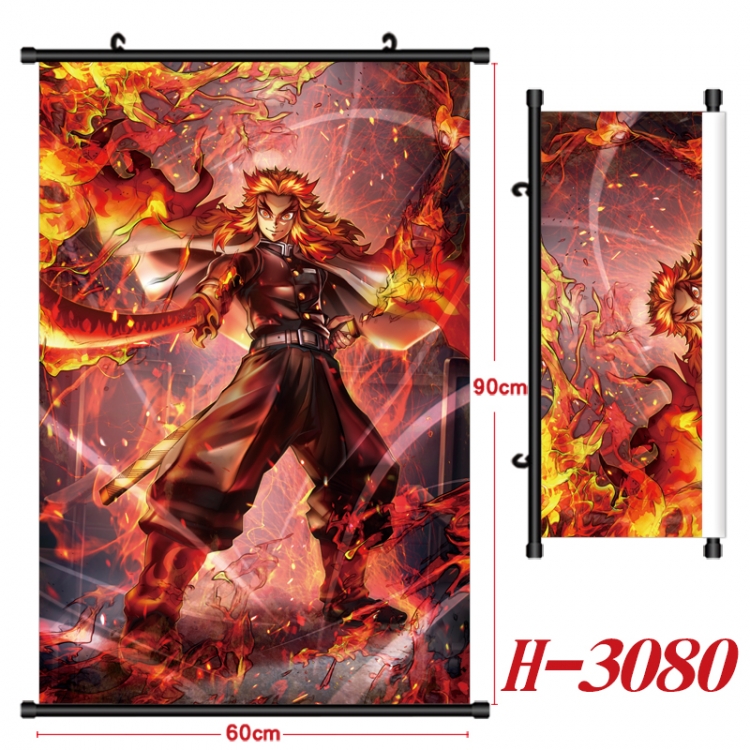 Demon Slayer Kimets Anime Black Plastic Rod Canvas Painting Wall Scroll 60X90CM