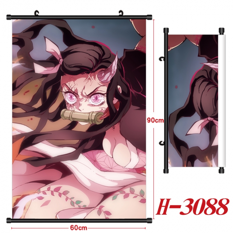 Demon Slayer Kimets Anime Black Plastic Rod Canvas Painting Wall Scroll 60X90CM