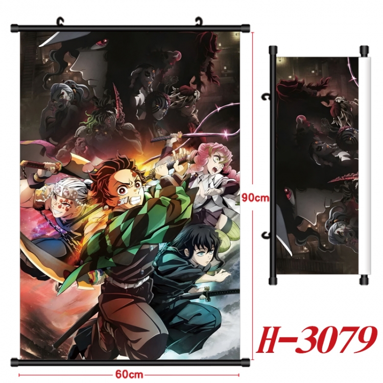 Demon Slayer Kimets Anime Black Plastic Rod Canvas Painting Wall Scroll 60X90CM